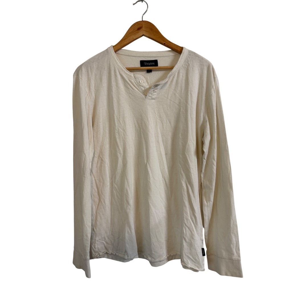 Brixton Mens Long Sleeve Henley Shirt Cream Off White Worn Wash Distressed M